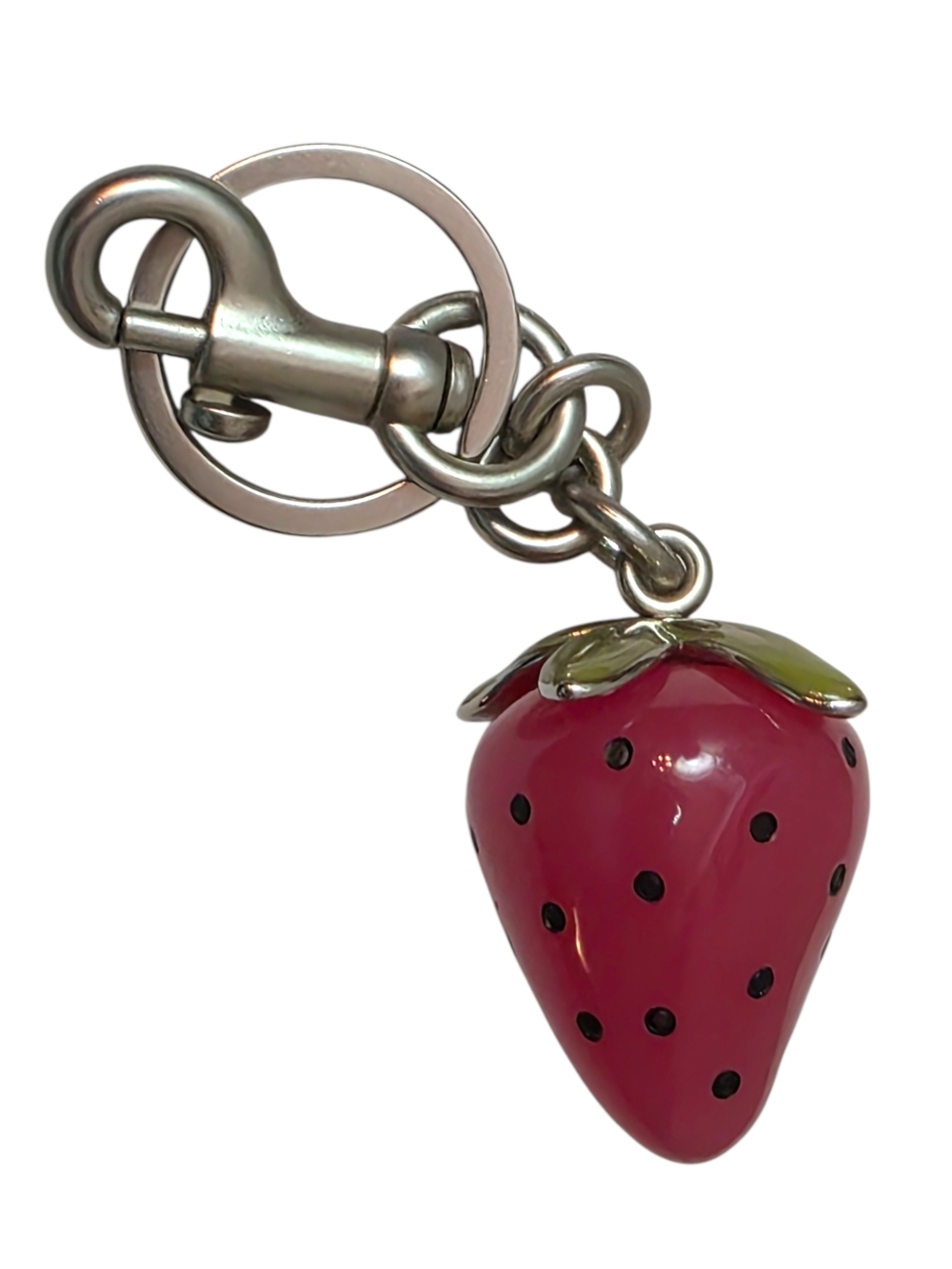 Silver-Tone Strawberry Charm Keychain - Pink Strawberry Accent